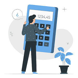 Illustration of a man holding an oversized calculator working out an equation.